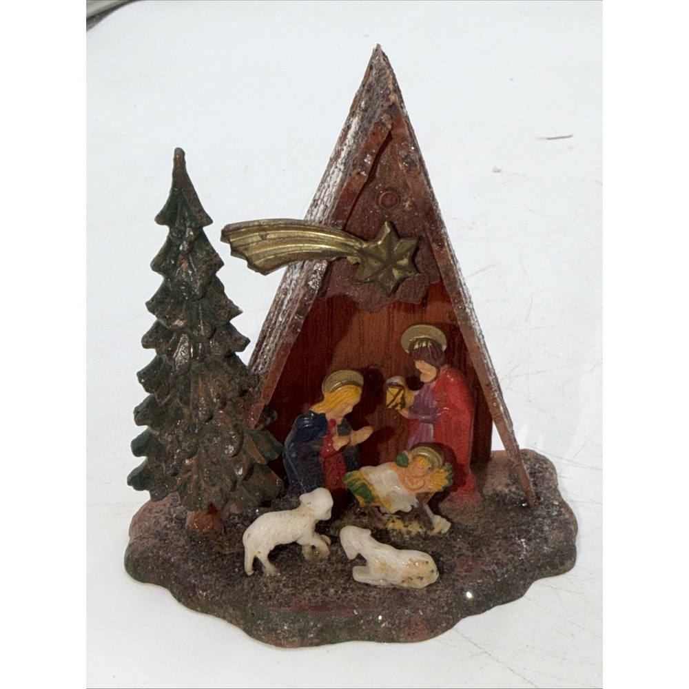 Vintage Miniature Manger Plastic Christmas Nativity Set Made in Hong Kong